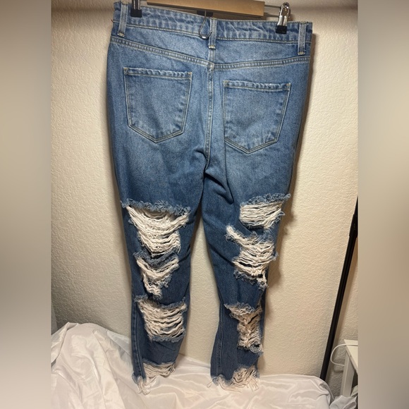 Blue Boyfriend Jeans with Distressed Details - Picture 2 of 4